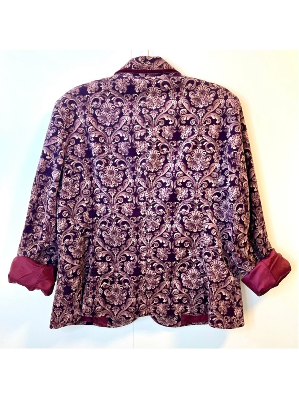 Olsen Europe Plum Purple Velvet Floral Baroque Blazer Jacket Vintage Y2K Size 12 - Picture 7 of 14